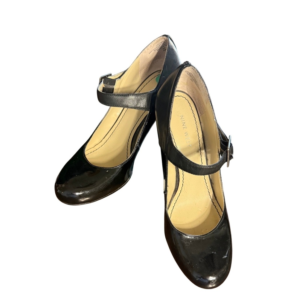 Nine West Black Patent Leather‎ Mary Jane Wedge Heels Women Size 8